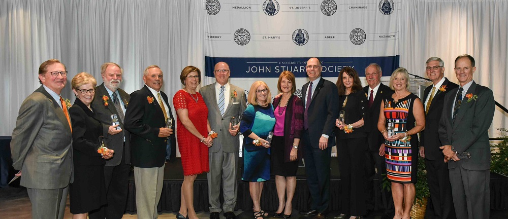New John Stuart Society inductees pose for a photo together with President Spina.