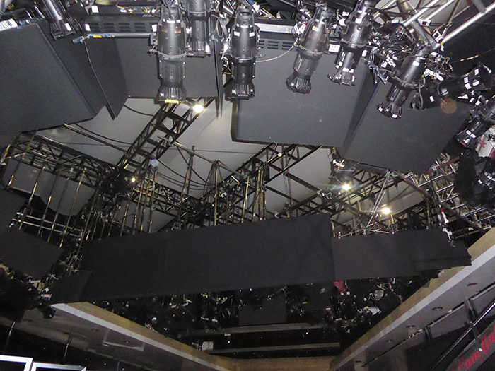 Sound and lighting inside one of the sets at CBS Studios.