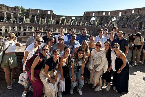 Group of the engineering study abroad students at the Colosseum