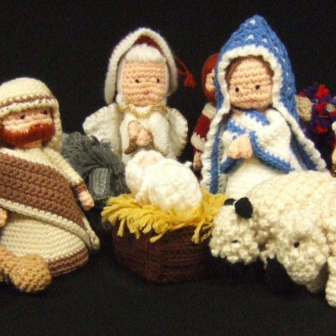 There is intricate detail in the crocheted nativity set.