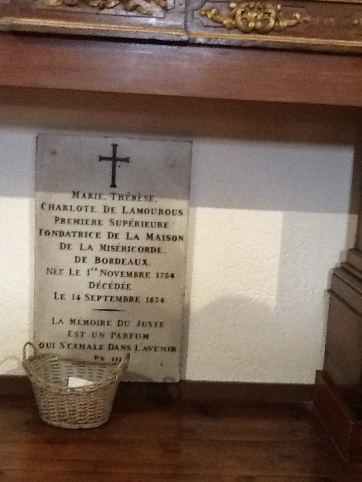 Site of Marie Therese de Lamourous? remains in the chapel?s sanctuary