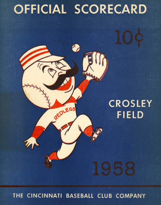 Cincinnati Reds scorecard, 1958. Reds versus the Milwaukee Brewers at Crosley Field. Si Burick Papers.