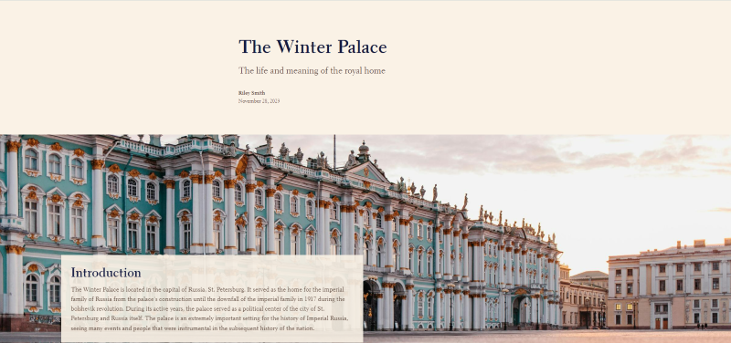 Photograph of the Winter Palace at sunrise.