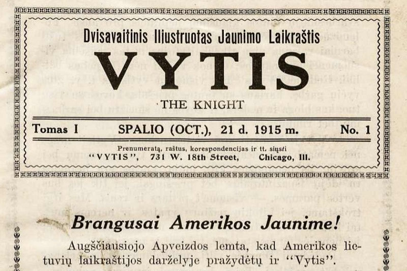 A portion of the cover of the October 1915 issue of 'Vytis'