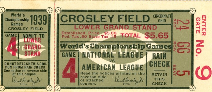 Image of a ticket to game 4 of the 1939 World Series