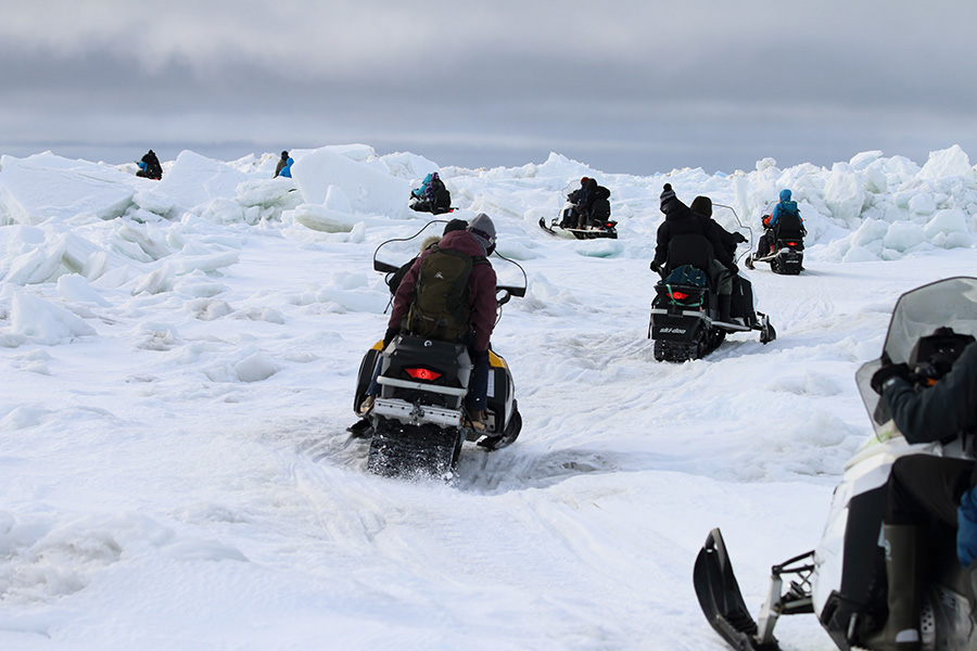 Researchers Travel by Foot or Snowmobile in the Arctic